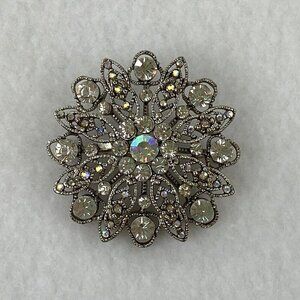 Vintage Monet Aurora Borealis Brooch Star Burst Flower Signed Rhinestone Pin
